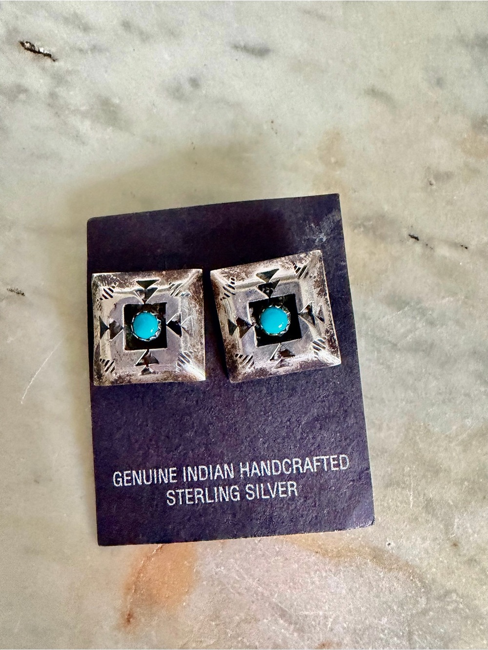 Vintage Sterling Silver Square Turquoise Earrings Genuine Native American 5.51g